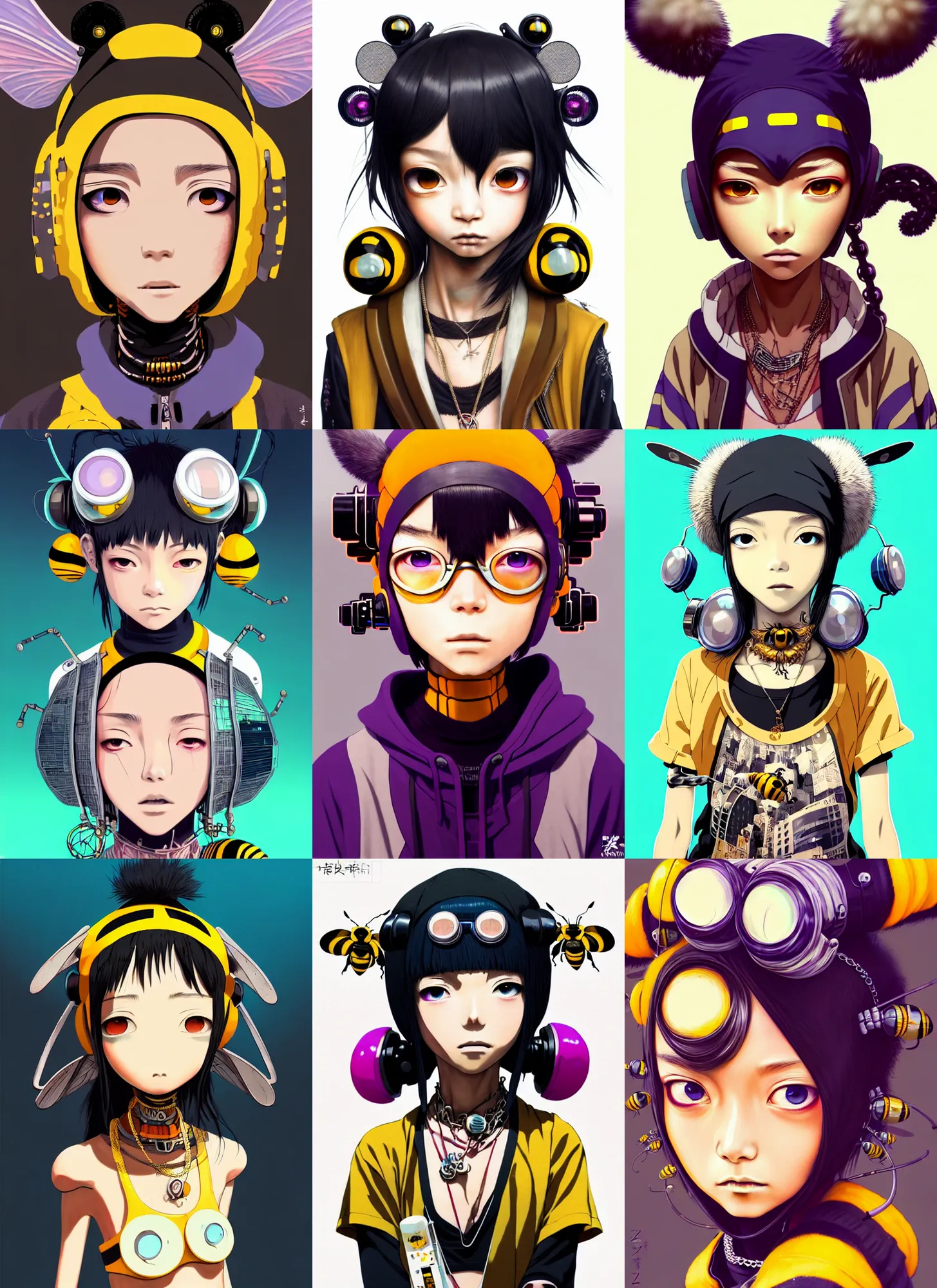 Prompt: tekkonkinkreet portrait : : 1 0 0 soft lustrous beautiful biotech raver white emo bumblebee madison beer cyborg woman, rap bling, hi - fructose, sci - fi fantasy cyberpunk decadent highly - detailed digital vector anime, artstation, concept art, sharp focus, smooth, artgerm, mucha, loish, wlop : : 5