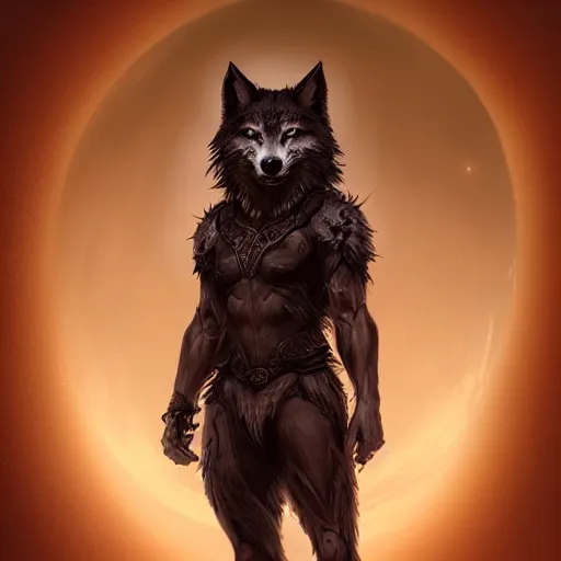 Image similar to beautiful portrait painting of a dark fantasy, urban fantasy wolf standing in front of a full moon, cgsociety, trending on artstation