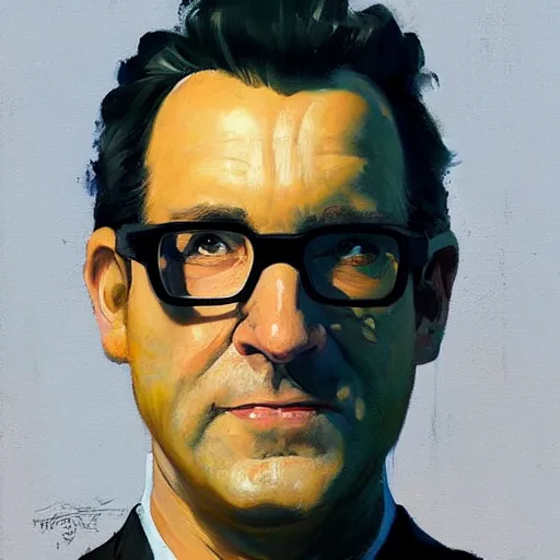 Image similar to greg manchess portrait painting of ghostbuster dr. raymond stantz overwatch character, medium shot, asymmetrical, profile picture, organic painting, sunny day, matte painting, bold shapes, hard edges, street art, trending on artstation, by huang guangjian and gil elvgren and sachin teng