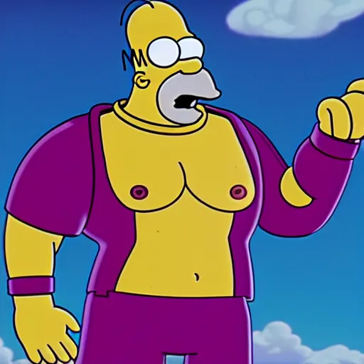 Image similar to CG Homer Simpson as Thanos, cinematic, anamorphic 4K