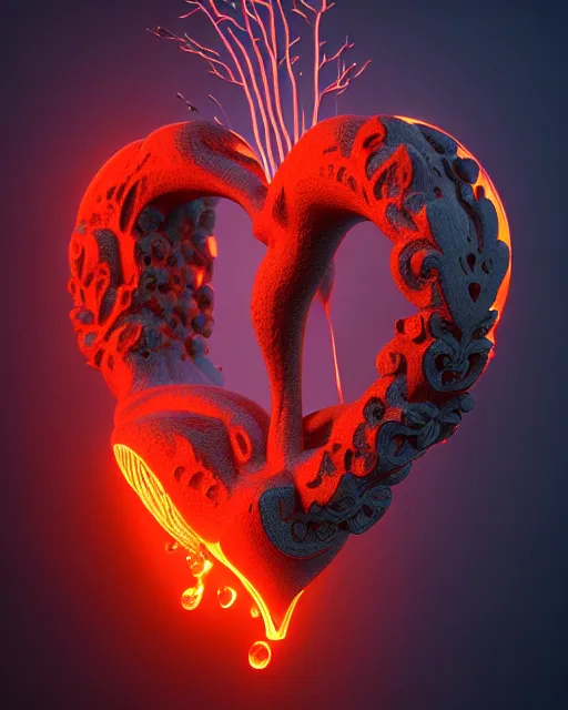 Image similar to 3 d render of beautiful ornate carved water heart, sigma 5 0 0 mm f / 5. beautiful intricate highly detailed heart, plasma, lava, ice, water, wind, creature, thunderstorm! artwork by tooth wu and wlop and beeple and greg rutkowski, 8 k trending on artstation
