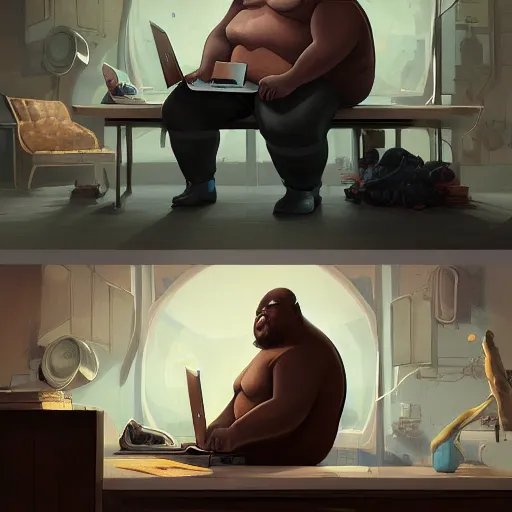 Image similar to a insanely detailed painting of a slightly overweight man wearing a homemade superhero costumed, sitting at a computer desk, nervously and clicking on the mouse, in the style of peter mohrbacher, dramatic lighting and composition, trending on artstation, concept art, comic book, graphic novel