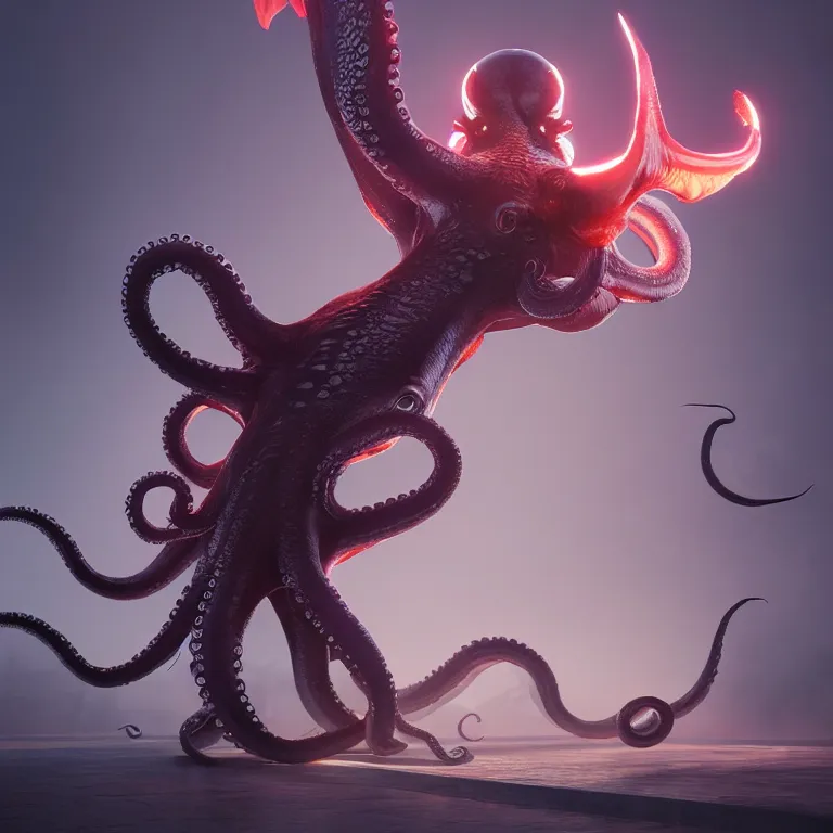 Image similar to octopus with cat ears and dragon wings, artwork by Tooth Wu and wlop and beeple. octane render, trending on artstation, greg rutkowski very coherent symmetrical artwork. cinematic, hyper realism, high detail, octane render, 8k