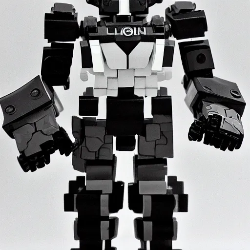 Image similar to black - and - white smiling gigachad meme as a bionicle figure