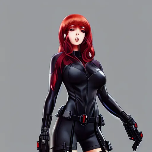 Image similar to black widow as an anime girl by Stanley Artgerm Lau, WLOP, Rossdraws, James Jean, Andrei Riabovitchev, Marc Simonetti, and Sakimichan, trending on artstation