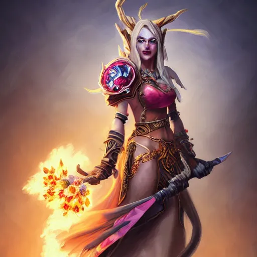 Prompt: hyperrealist portrait of sylvanas windrunner wearing a wedding dress and holding a bouquet of flowers in a burning landscape. by bayard wu, fantasy art, photo realistic, dynamic lighting, trending on artstation, poster, volumetric lighting, very detailed faces, 4 k, award winning