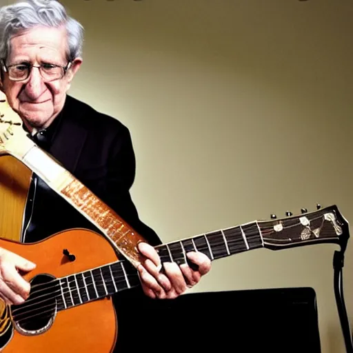 Image similar to Noam Chomsky playing an epic guitar solo