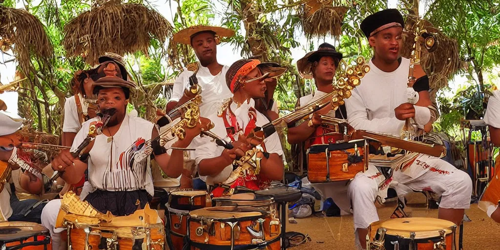 Image similar to bongocat playing the hand clapper musical instrument as one of the musicians in The Roots