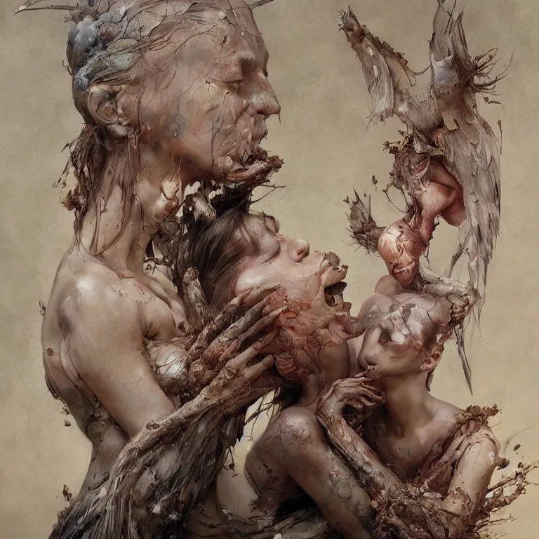 Prompt: angels kissing, 3 d render, esao andrews, jenny saville, surrealism, dark art by james jean, greg rutkowski