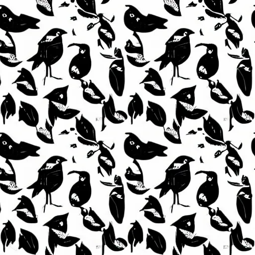 Image similar to seamless pattern showing birds. black and white, drawing, white background, seamless, ornament.