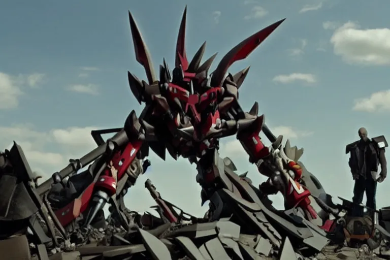 Prompt: gurren lagann in a still from the movie district 9 ( 2 0 0 9 ) directed, by neill blomkamp, post processed