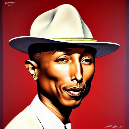 Prompt: pharrell williams by gil elvgren and norman rockwell and rob gonsalves and hajime sorayama, hyperrealistic, high detail, ultra detailed, highly detailed face, ruffled fabric