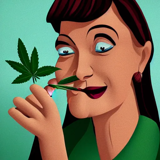 Prompt: cartoon portrait of a hard working australian woman enjoying a white long joint of cannabis. octane 4 k render natural skin tones, by eyvind earle, female australian award winning illustration