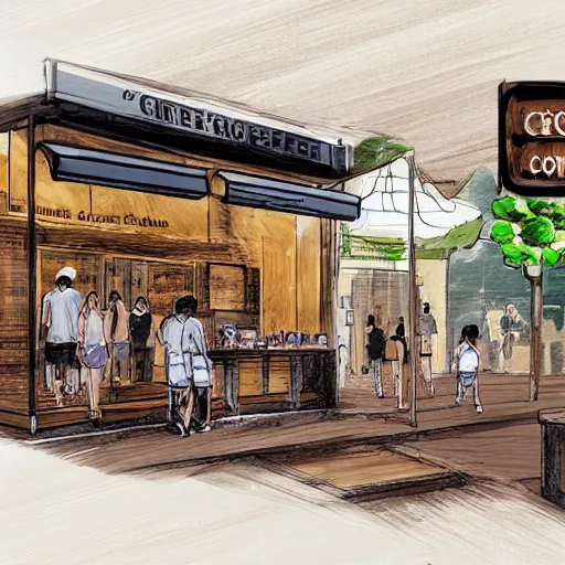 Image similar to concept art a singaporean neighborhood coffee shop