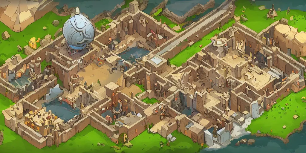 Image similar to A high detailed isometric vector art presenting an aerial view of a RPG room by dofus, Bastion, Transistor, pyre, hades, Patreon content, containing tables and walls, HD, straight lines, vector, grid, dnd map, map patreon, fantasy maps, foundry vtt, fantasy grounds, aerial view ,dungeondraft , tabletop, inkarnate, dugeondraft, roll20