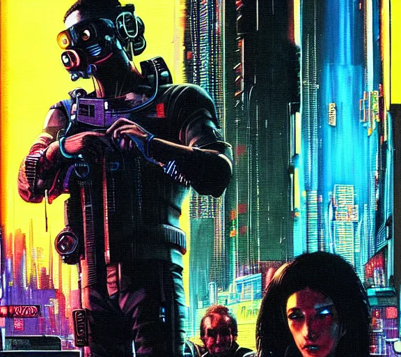 Image similar to a portrait of a cyberpunk epic Friday night firefight, Night City, cyberpunk 2077, very very coherent painting, 1979 OMNI Magazine Cover, street level neo-Tokyo in Cyberpunk 2045 style by Vincent Di Fate by mark arian by artgerm in the style of ((Gustave Dore)), 4k, 8k, HD, trending on artstation