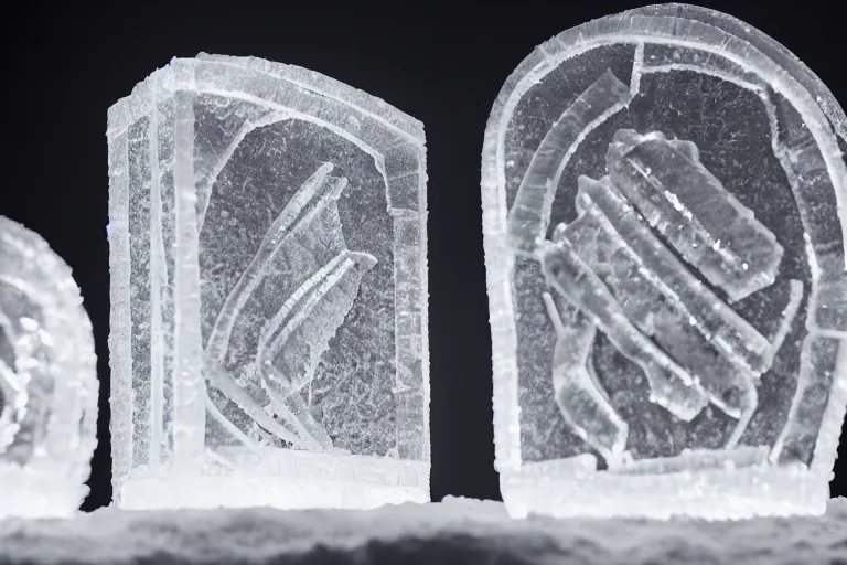 Image similar to a clear ice sculpture of a burger made entirely of ice, 4 k