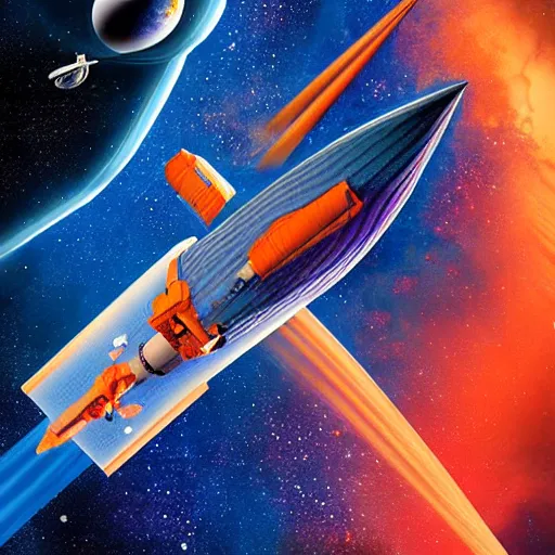 Prompt: Blue Ariane 6 in space, Orange planet, intricate, SCI-Fi, movie poster, digital art