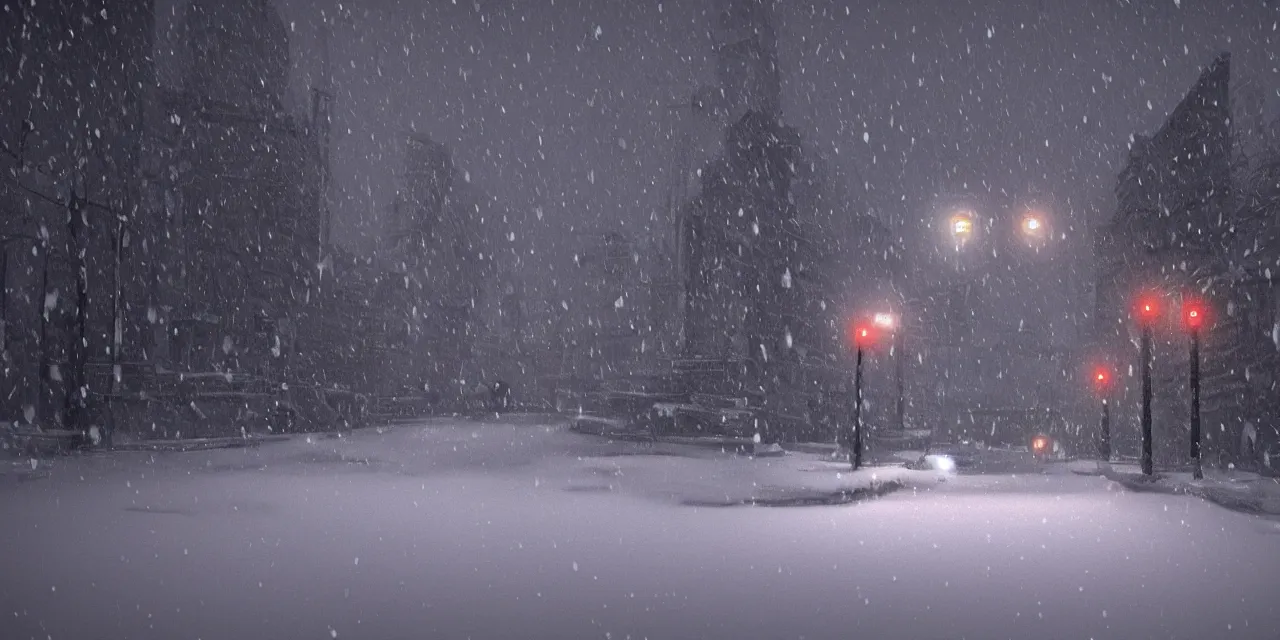 Prompt: blizzard with flashing lights obscured by snow and hail, 4k, realistic, unreal engine, cinematic