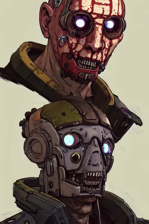Image similar to a study of cell shaded scary portrait of a cyborg putin as Borderlands 3 concept art, llustration, post grunge, concept art by josan gonzales and wlop, by james jean, Victo ngai, David Rubín, Mike Mignola, Laurie Greasley, highly detailed, sharp focus, alien, Trending on Artstation, HQ, deviantart, art by artgem