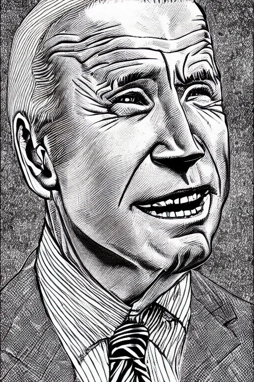 Image similar to Joe Biden full body portrait, body horror, black and white Illustration by Junji Ito