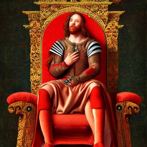 Prompt: a red tiger as the king of a kingdom sitting on his throne, digital art, renaissance painting, fantasy art, ultra detailed, as coherent as Dall-E 2