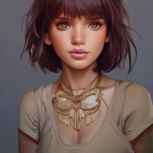 Image similar to ultra realistic illustration, bella thorne as dora the explorer anime, intricate, elegant, highly detailed, digital painting, artstation, concept art, smooth, sharp focus, illustration, art by artgerm and greg rutkowski and alphonse mucha and wlop