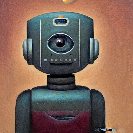 Prompt: a portrait of a robot, by Shaun Tan