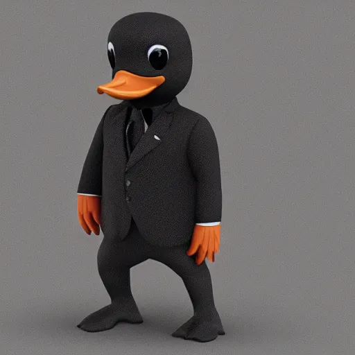 Image similar to a high detail photo of an antropomorphic duck wearing a suit, trending on artstation