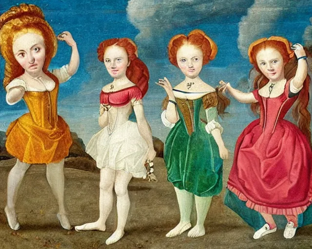 Image similar to a 1 6 0 0 s painting of powerpuff girls