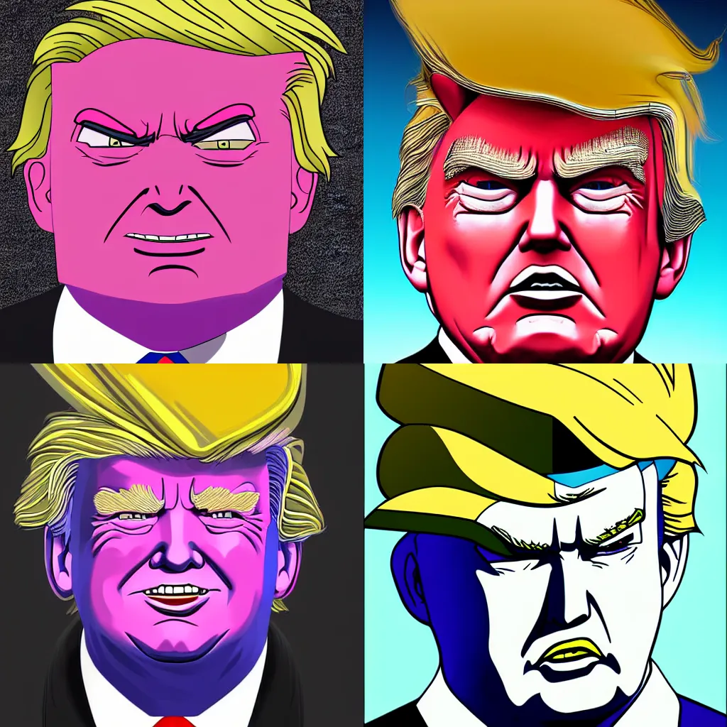 Prompt: portrait of Donald trump who looks like Majin buu from dragon ball z, digital art