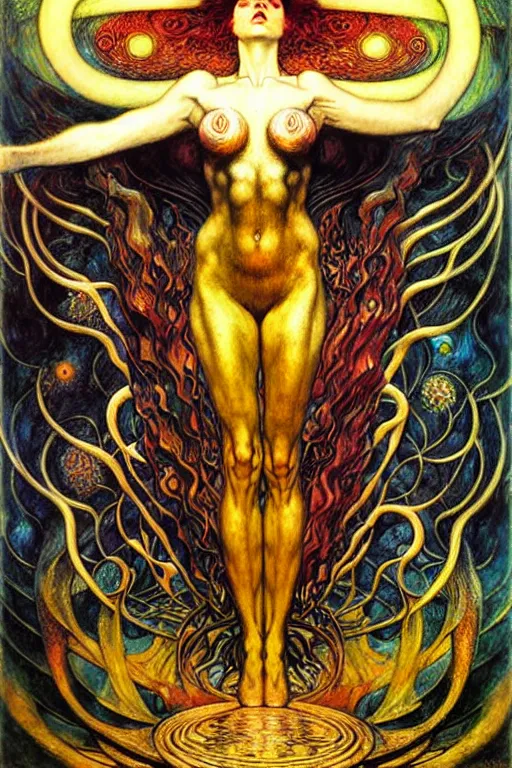 Image similar to Divine Chaos Engine by Karol Bak, Jean Delville, William Blake, Gustav Klimt, and Vincent Van Gogh, symbolist, visionary