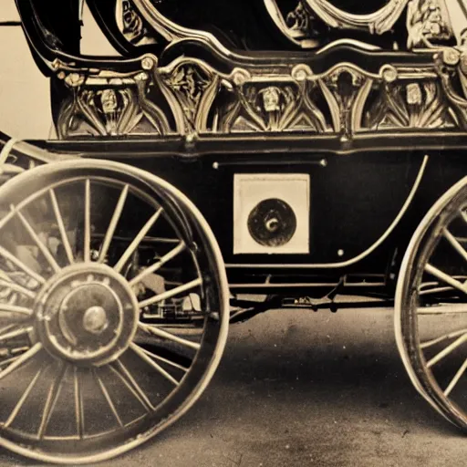 Prompt: close up of vintage steam car in victorian london, cinematographic shot,