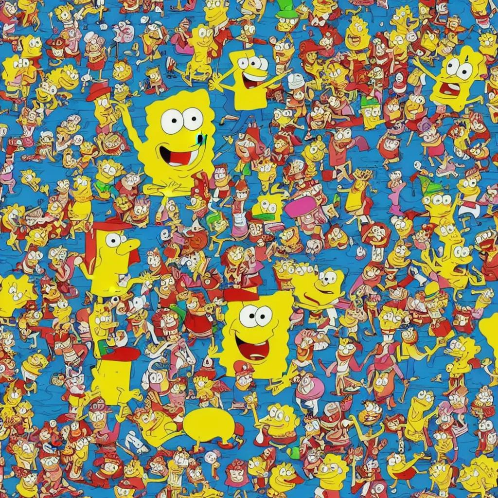 Prompt: where's waldo sponge bob