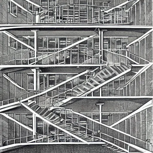 Prompt: mothership loading dock painting by MC Escher