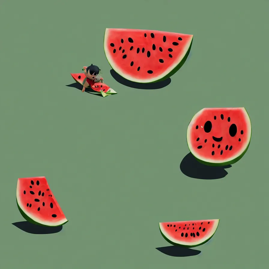 Image similar to Goro Fujita illustrating a watermelon full of flavor on a plain background, art by Goro Fujita, sharp focus, highly detailed, ArtStation