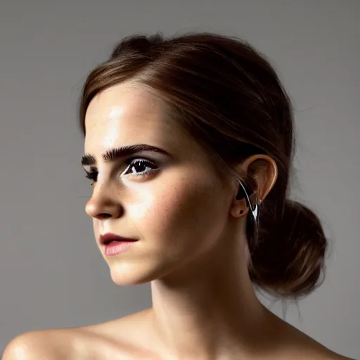 Prompt: full body textured film grain Heavy Contour makeup look eye shadow smokey eyes fashion model face emma watson by artgem