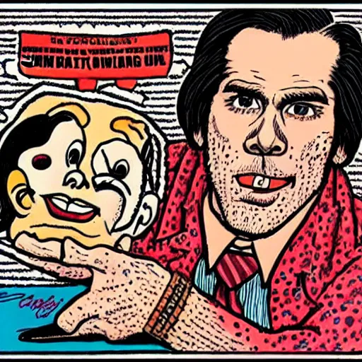 Image similar to a portrait of Jim Carey drawn by Robert Crumb