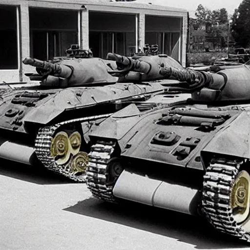 Image similar to panzer tanks in a garage