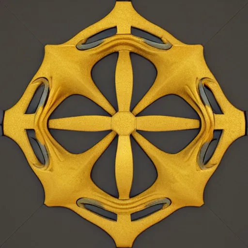 Image similar to 3d render of an abstract medieval pattern gold tile, symetrical