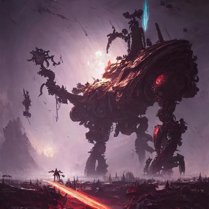 Image similar to 4k, necron from warhammer, art by greg rutkowski, art by craig mullins, art by thomas kincade, art by Yoshitaka Amano