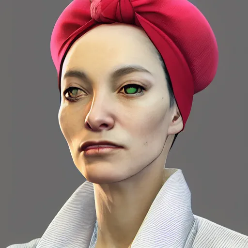 Image similar to [Emma Bonino] in Yakuza videogame, she is wearing a kimono and a turban,artwork 8k, trending on artstation