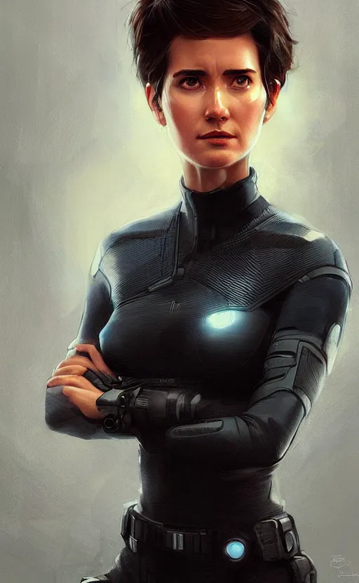 Prompt: Maria hill, highly detailed, digital painting, artstation, facing camera, concept art, smooth, sharp focus, illustration, art by artgerm and greg rutkowski, high definition digital art, dramatic lighting, in the style of ilya kuvshinov and Ross tran