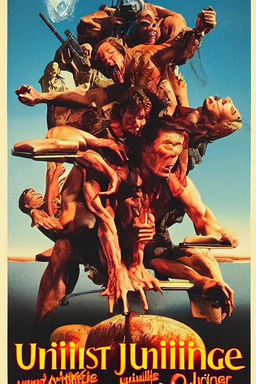 Prompt: poster for'unlimited juice ', 1 9 8 8 melt movie classic, ( directed by j. michael muro, starring willem dafoe and dean stockwell, art direction by by wayne barlowe, glenn fabry and frank frazetta, cinematography by robby muller ), crisp