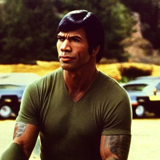 Image similar to a 1970s photo of Dwayne the Spock Johnson