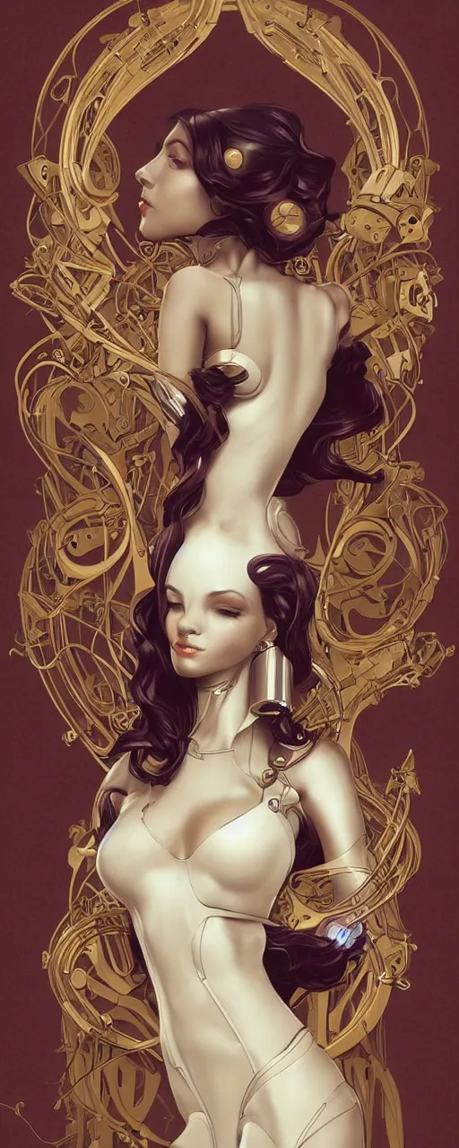 Image similar to beauty art nouveau woman, robotic, trending on artstation, by Artgerm