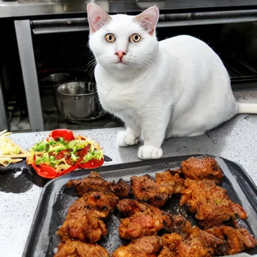 Image similar to a cat working as a kebab cook