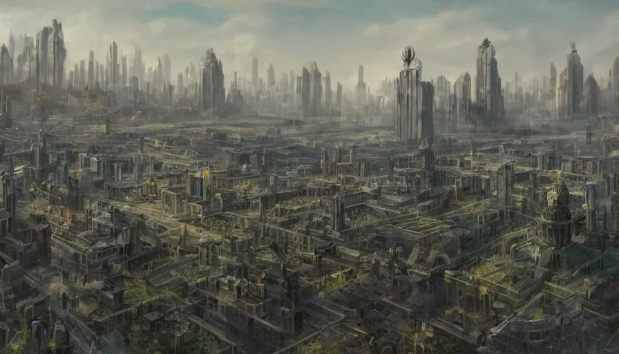 Image similar to matte painting of an utopian city