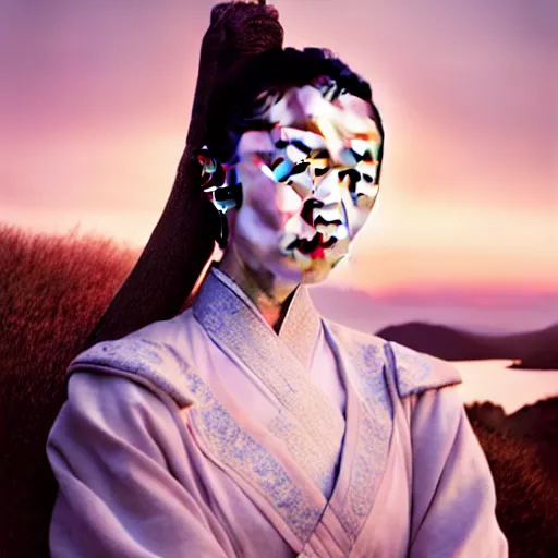 Prompt: photographic portrait of a stunningly beautiful renaissance female with chinese opera makeup in soft dreamy light at sunset, contemporary fashion shoot, by edward robert hughes, annie leibovitz and steve mccurry, david lazar, jimmy nelsson, breathtaking, 8 k resolution, extremely detailed, beautiful, establishing shot, artistic, hyperrealistic, beautiful face, octane render