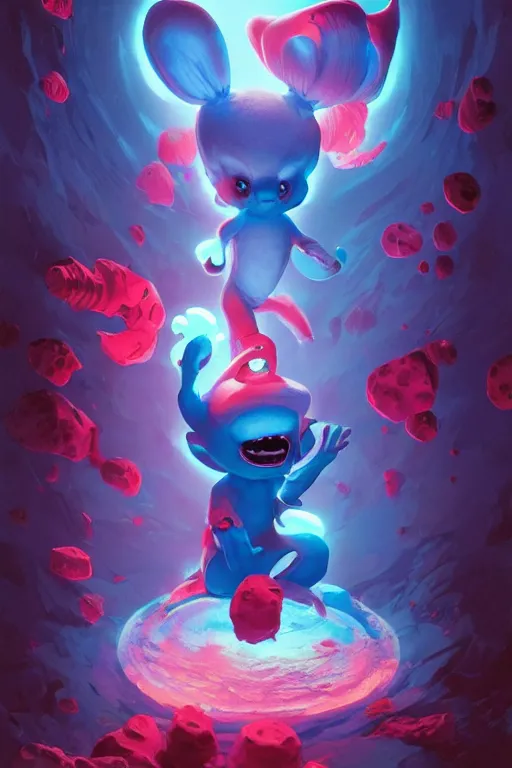 Image similar to smurf ghost creature animal sushi cristal very big eye roots cactus elemental flush of force nature micro world fluo fishscale, behance hd by jesper ejsing, by rhads, makoto shinkai and lois van baarle, ilya kuvshinov, rossdraws radiating a glowing aura global illumination ray tracing hdr